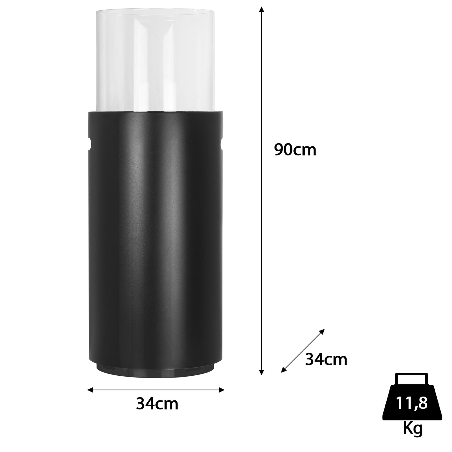 Barrique Schwarz Ethanol Kamin (34 x 34 x 90 cm 1 Liter)
