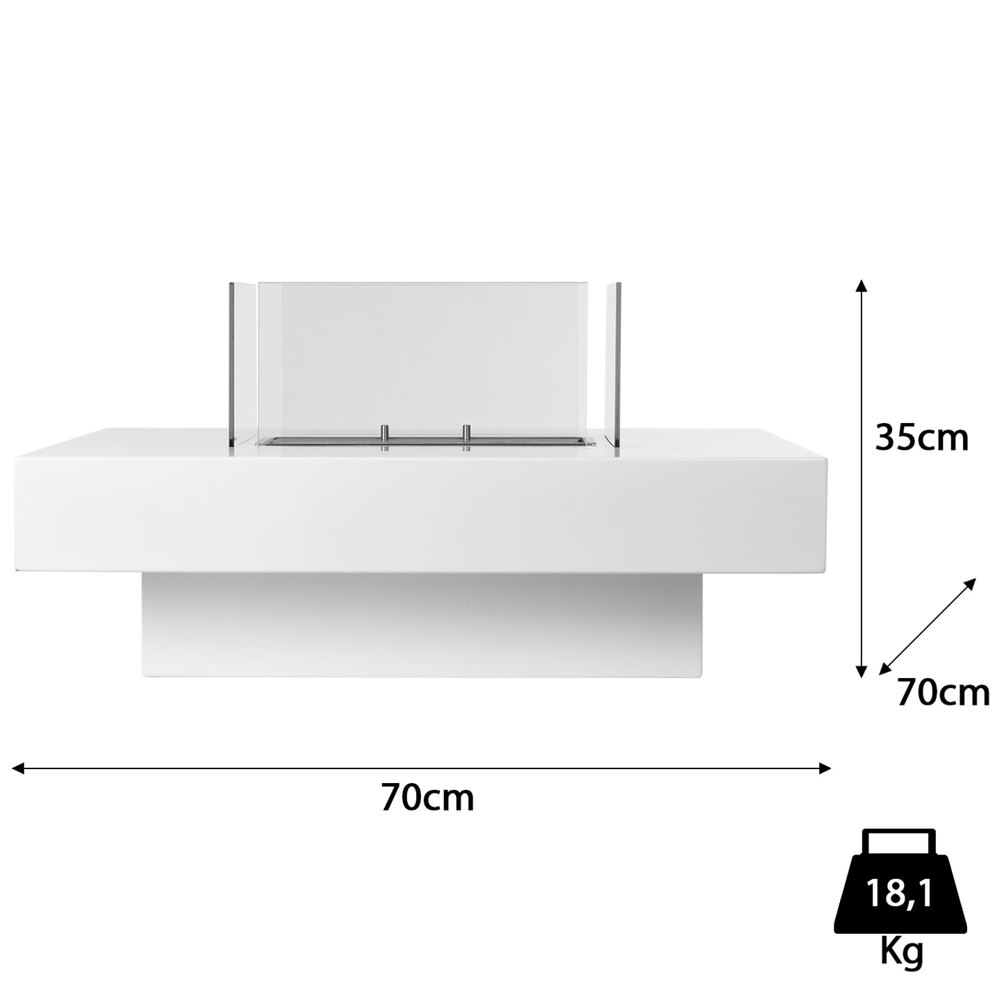 Mesa Weiß Ethanol Kamin (70 x 70 x 35 cm 1,5 Liter)