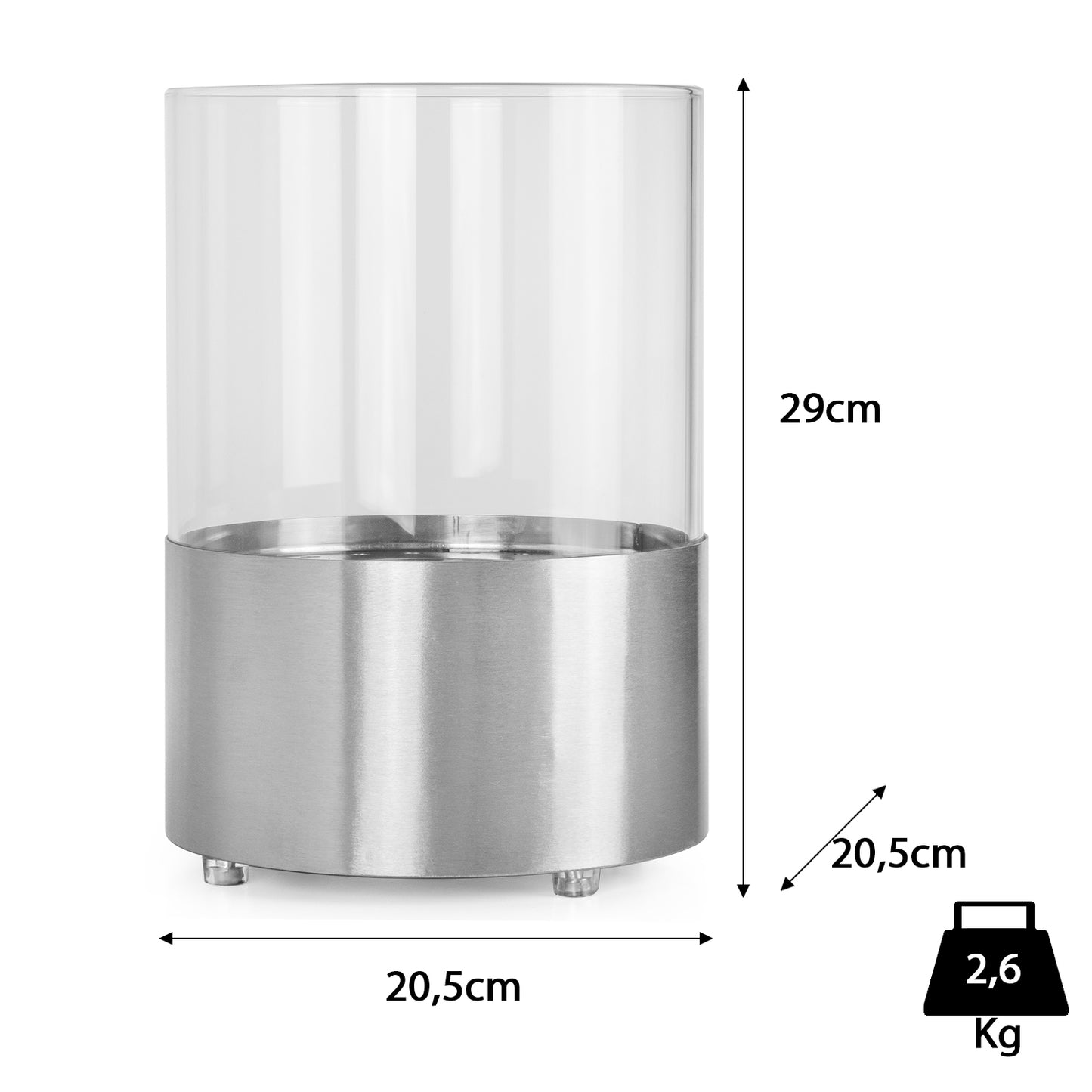 OrbisXL Edelstahl Ethanol Kamin (20,5 x 20,5 x 29 cm 0,5 Liter)