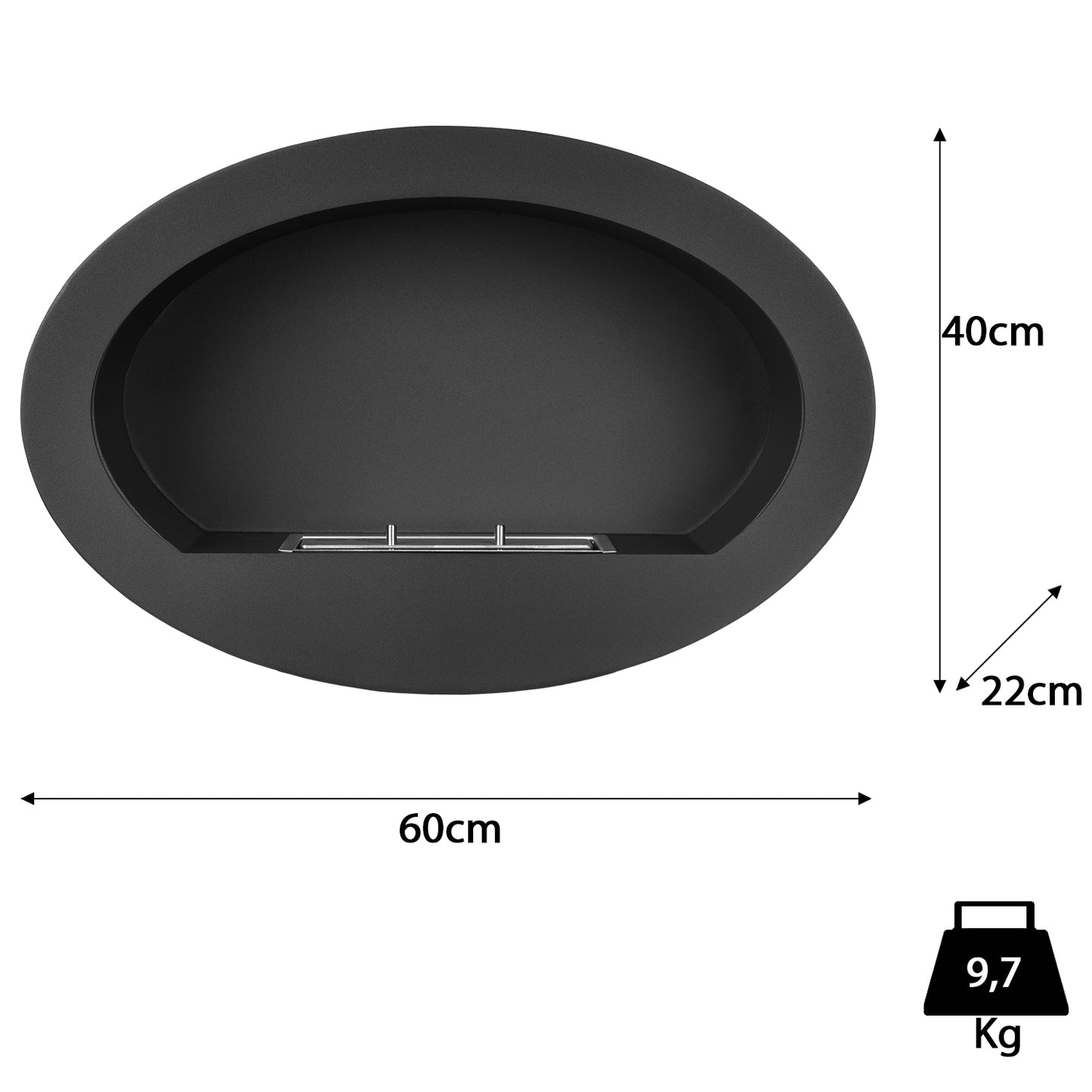 Cozy Schwarz Ethanol Kamin (60 x 22 x 40 cm 1 Liter)