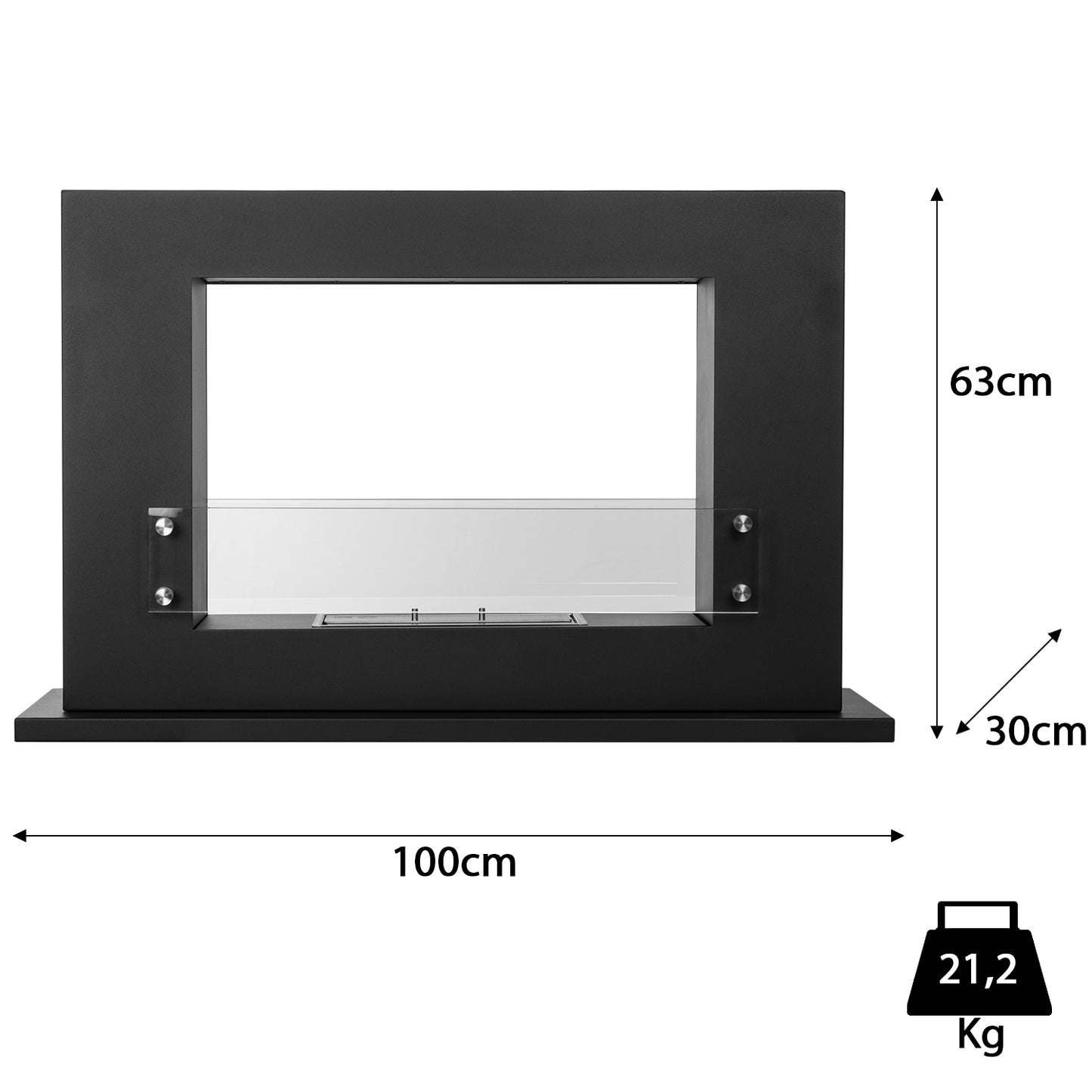 Xima Schwarz Ethanol Kamin (100 x 30 x 63 cm 1,5 Liter)