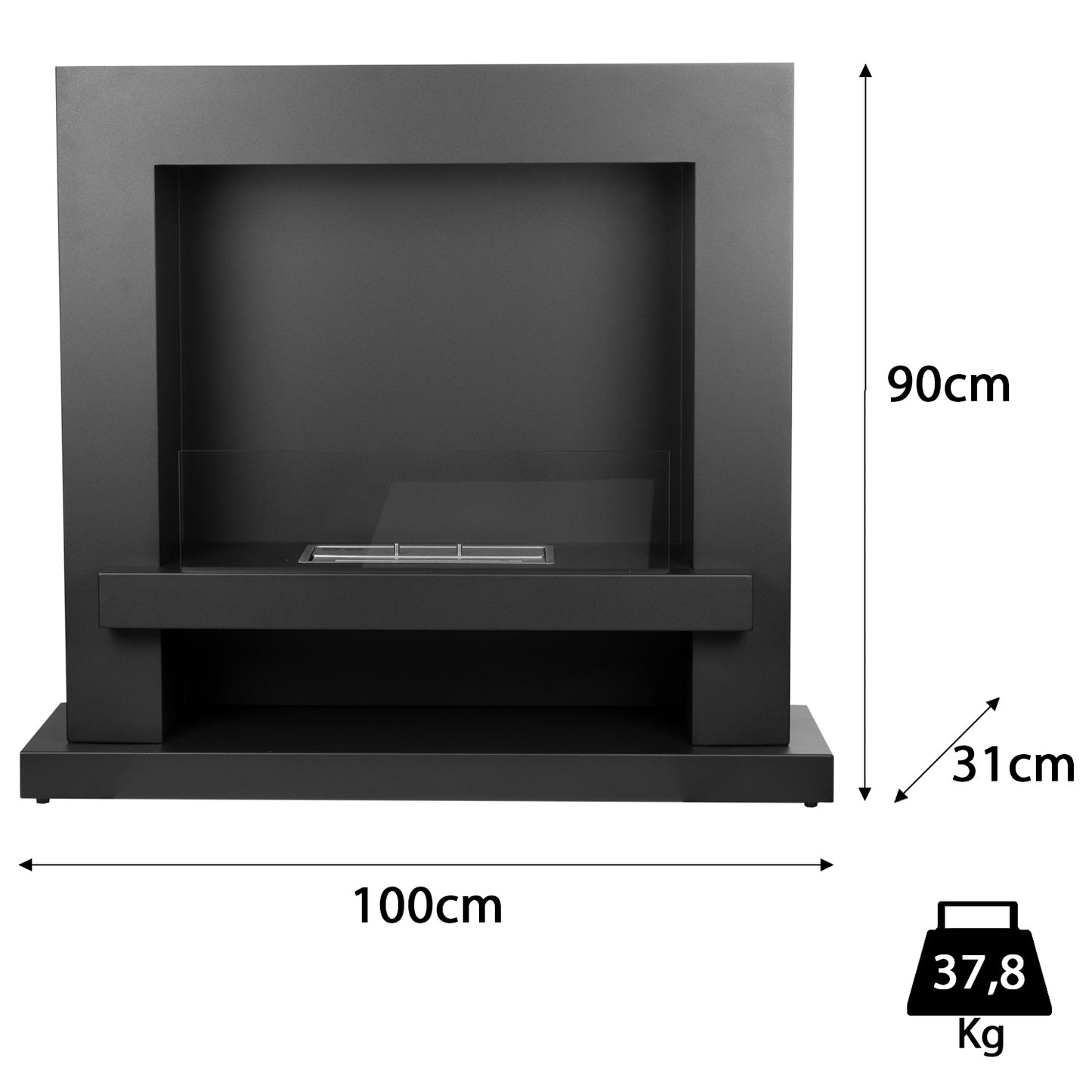 Atmos Schwarz Ethanol Kamin (100 x 31 x 90 cm 1,5 Liter)