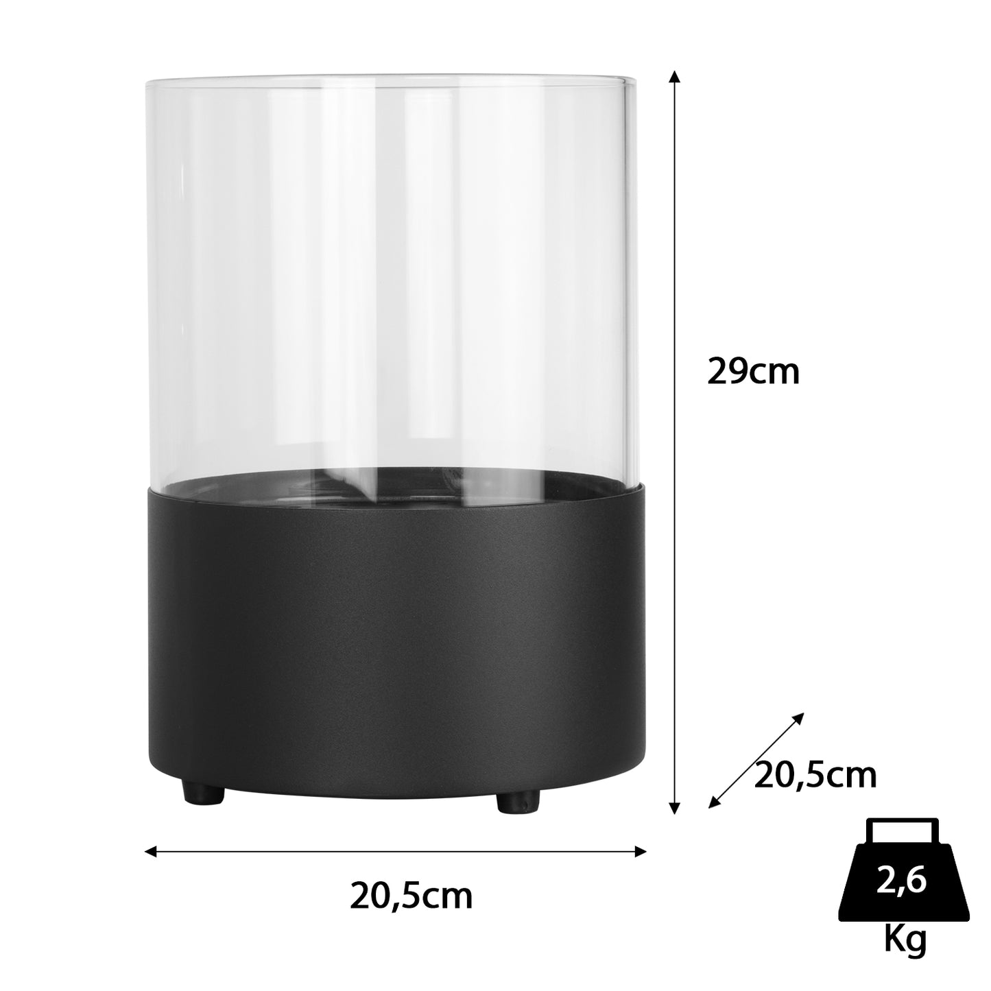 OrbisXL Schwarz Ethanol Kamin (20,5 x 20,5 x 29 cm 0,5 Liter)