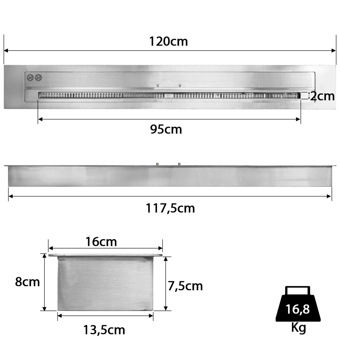 Edelstahl Brenner 6 L 120 cm