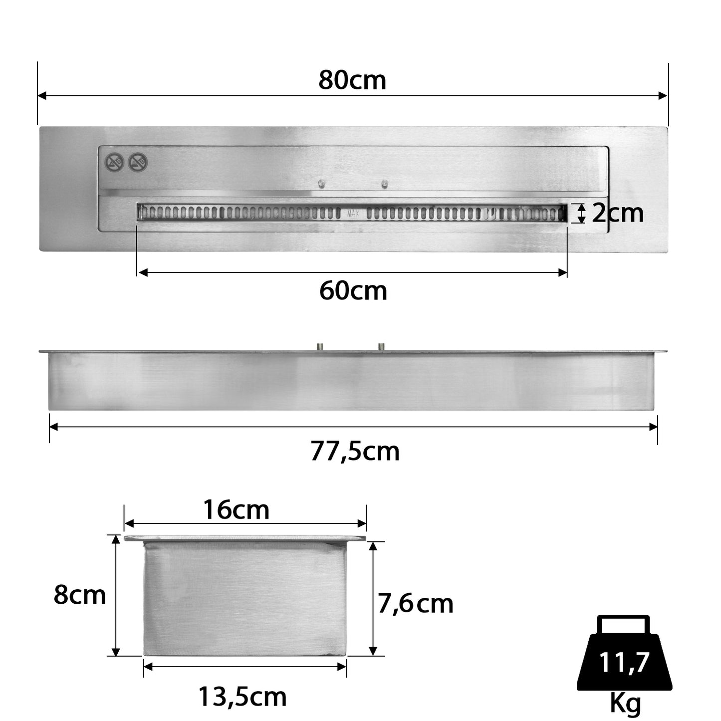 Edelstahl Brenner 4 L 80 cm