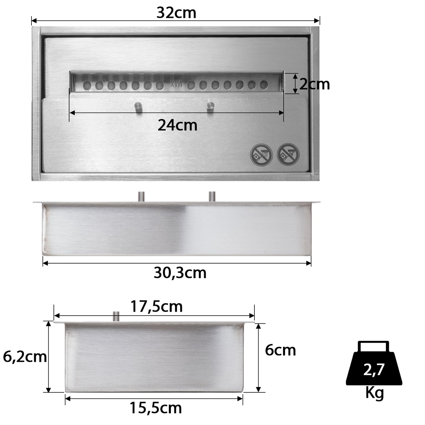Edelstahl Brenner 2 L 32 cm