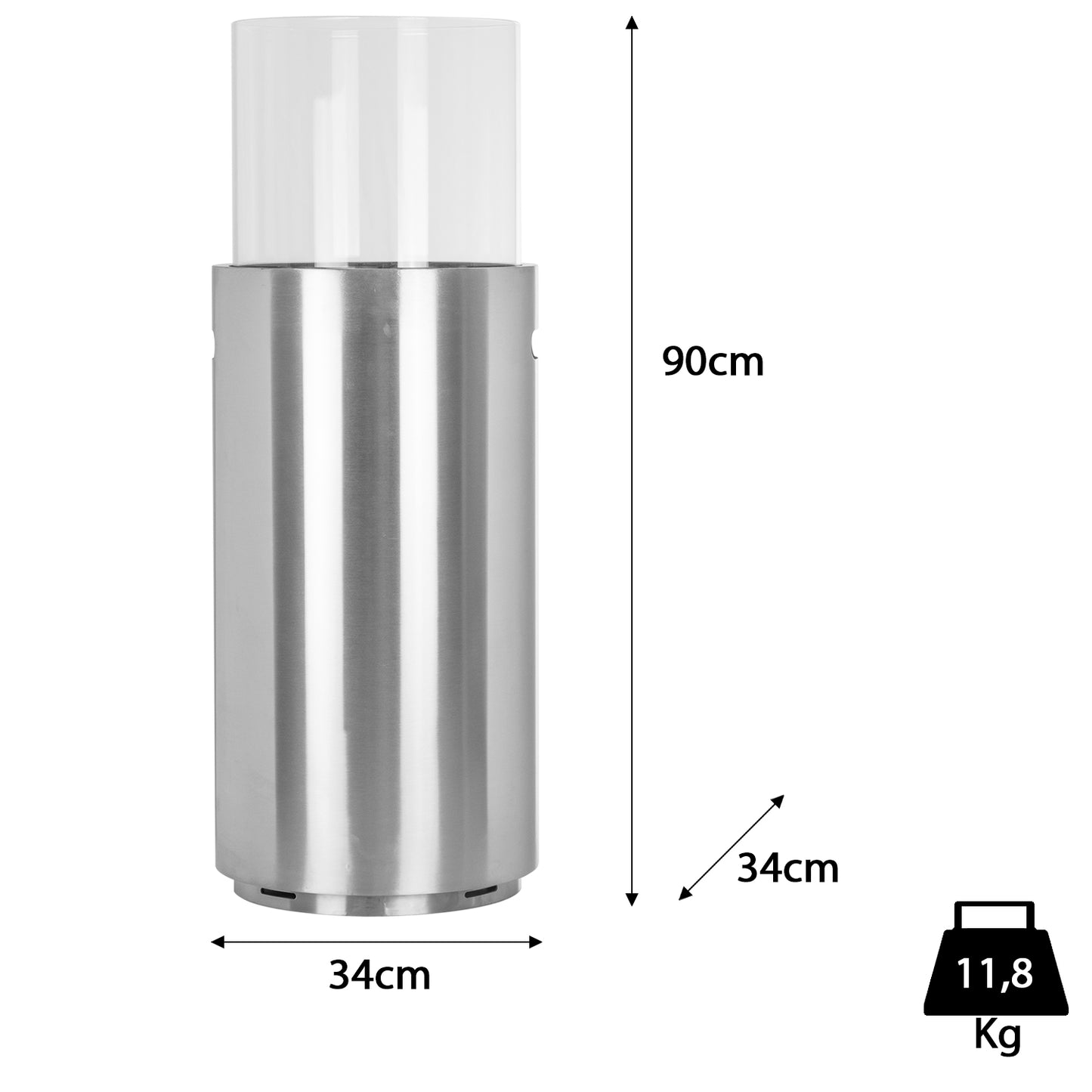 Barrique Edelstahl Ethanol Kamin (34 x 34 x 90 cm 1 Liter)