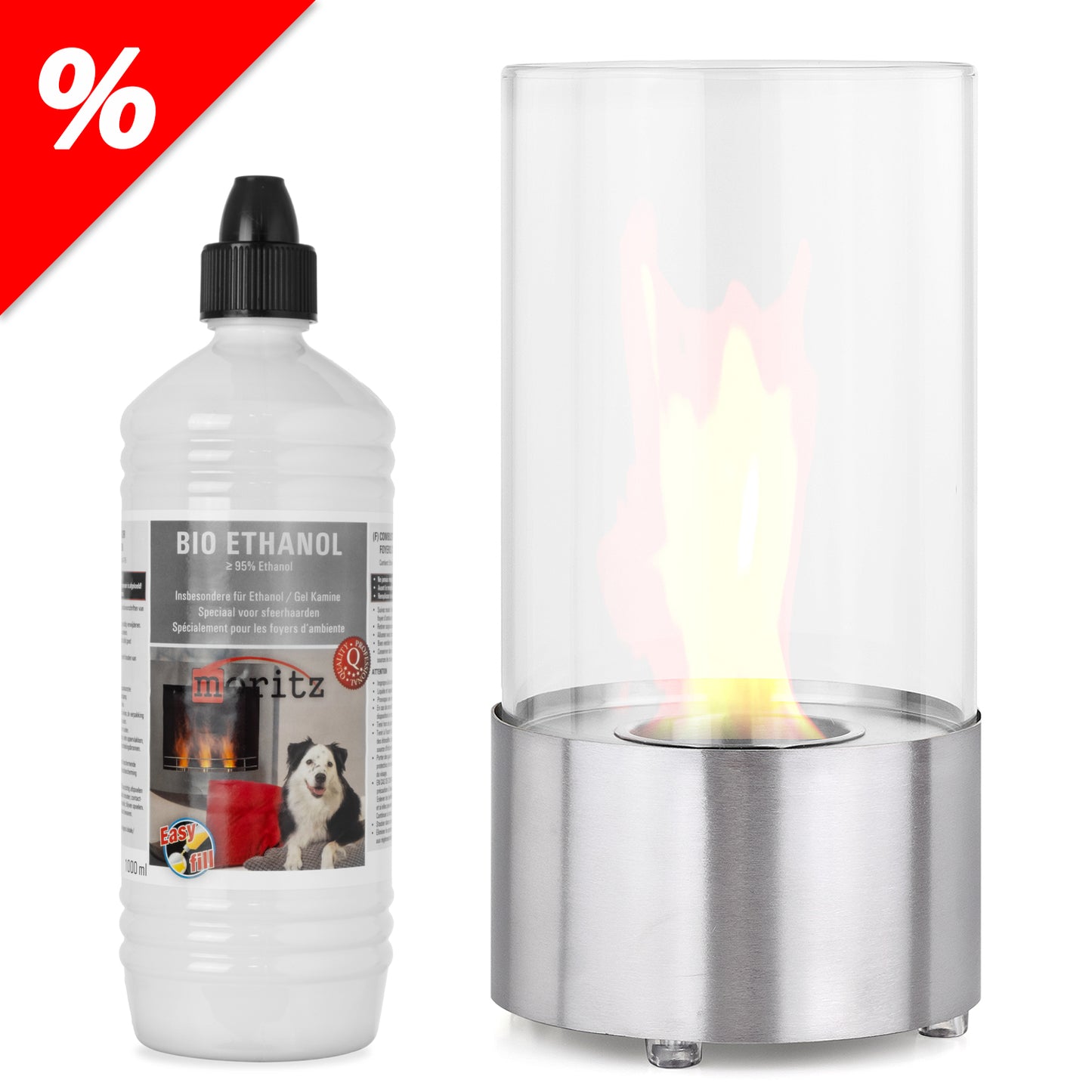 AKTIONSPREIS Ethanol Kamin Orbis Edelstahl + 1 Liter Bio-Ethanol