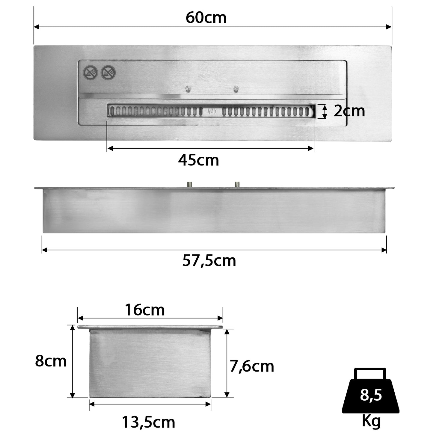 Edelstahl Brenner 3,5 L 60 cm