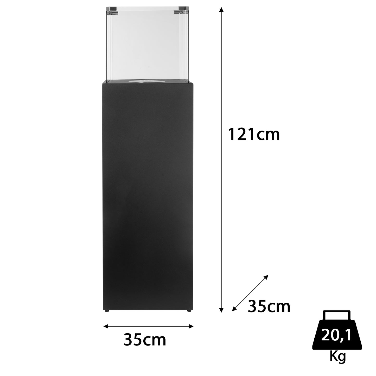 Cubus Schwarz Ethanol Kamin (35 x 35 x 121 cm 1,5 Liter)