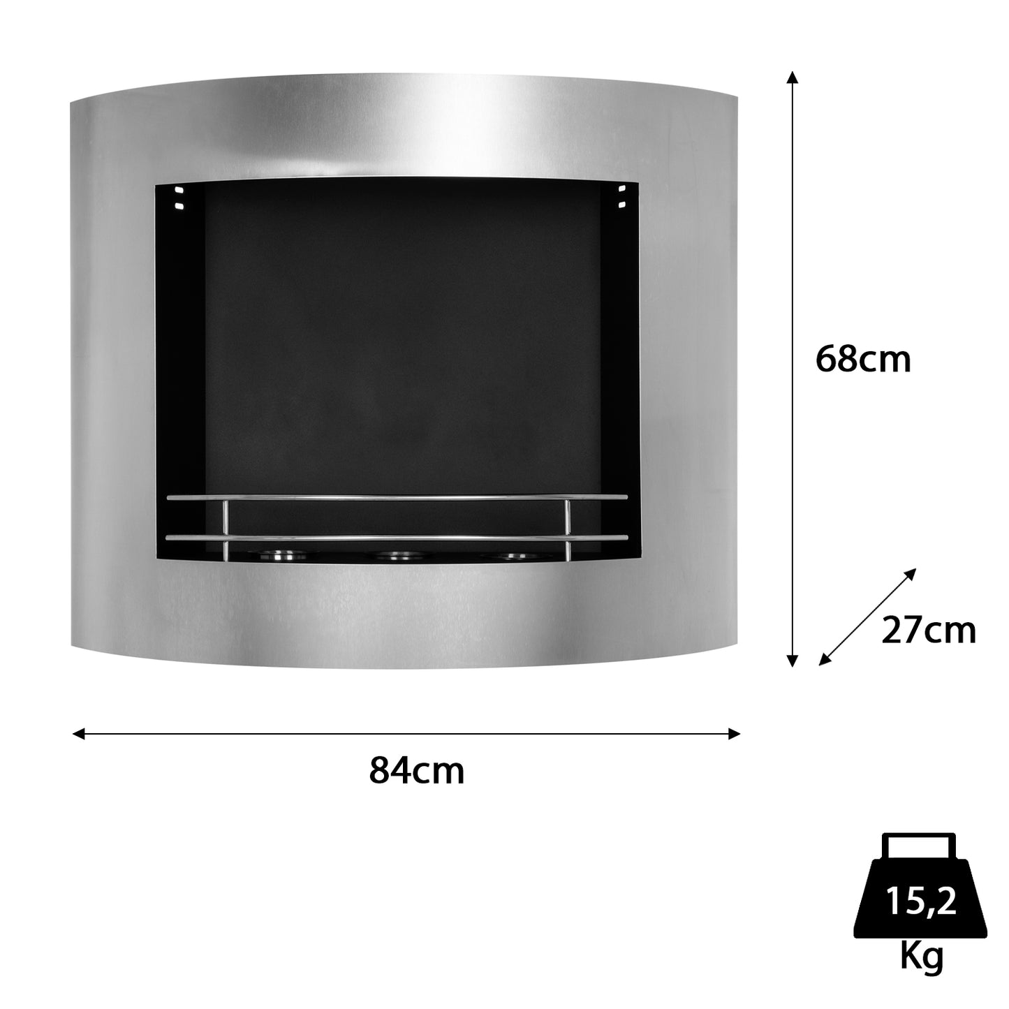 Jody Edelstahl Ethanol Kamin (84 x 27 x 68 cm 3 x 0,5 Liter)