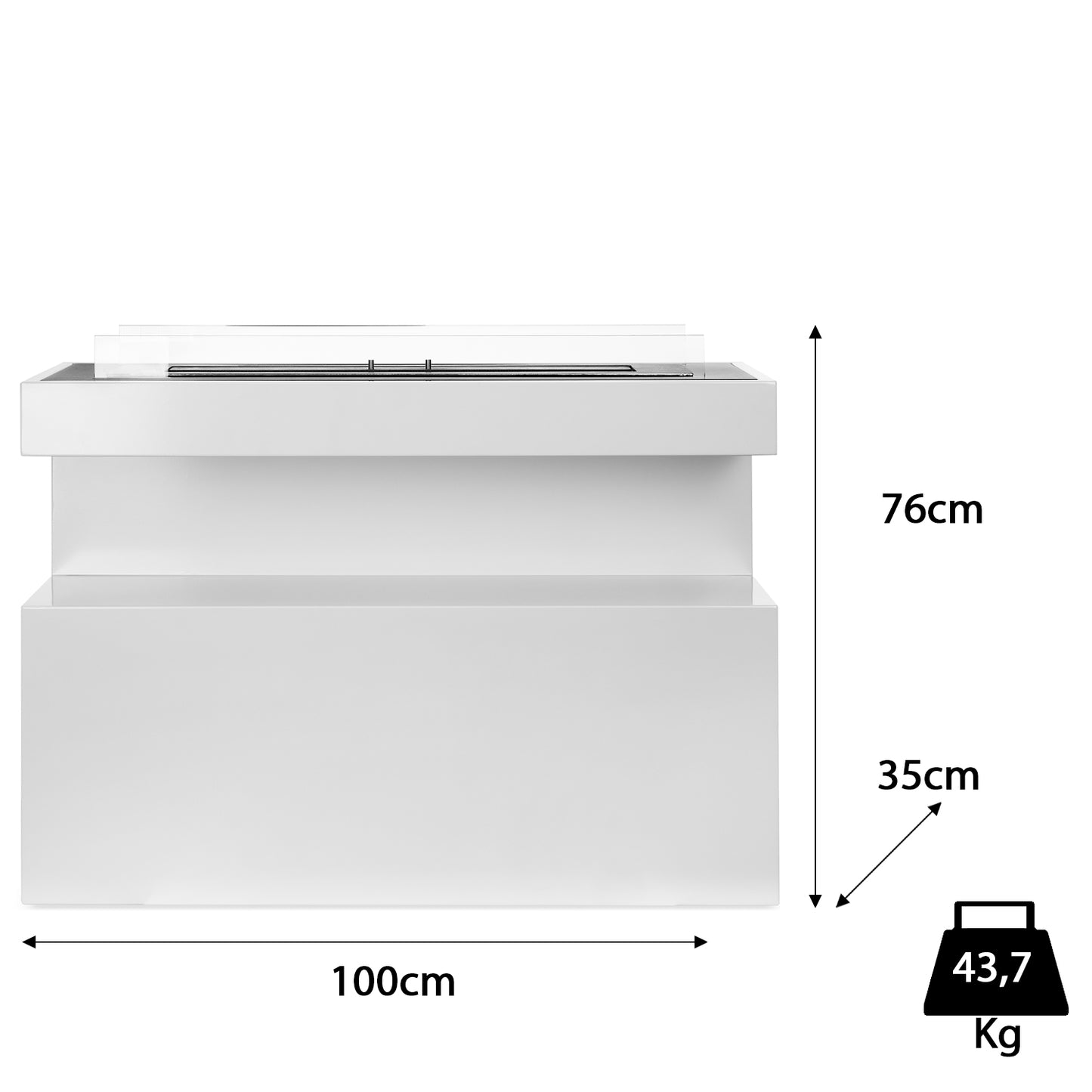 Diviso Weiß Ethanol Kamin (100 x 35 x 76 cm 6,5 Liter)