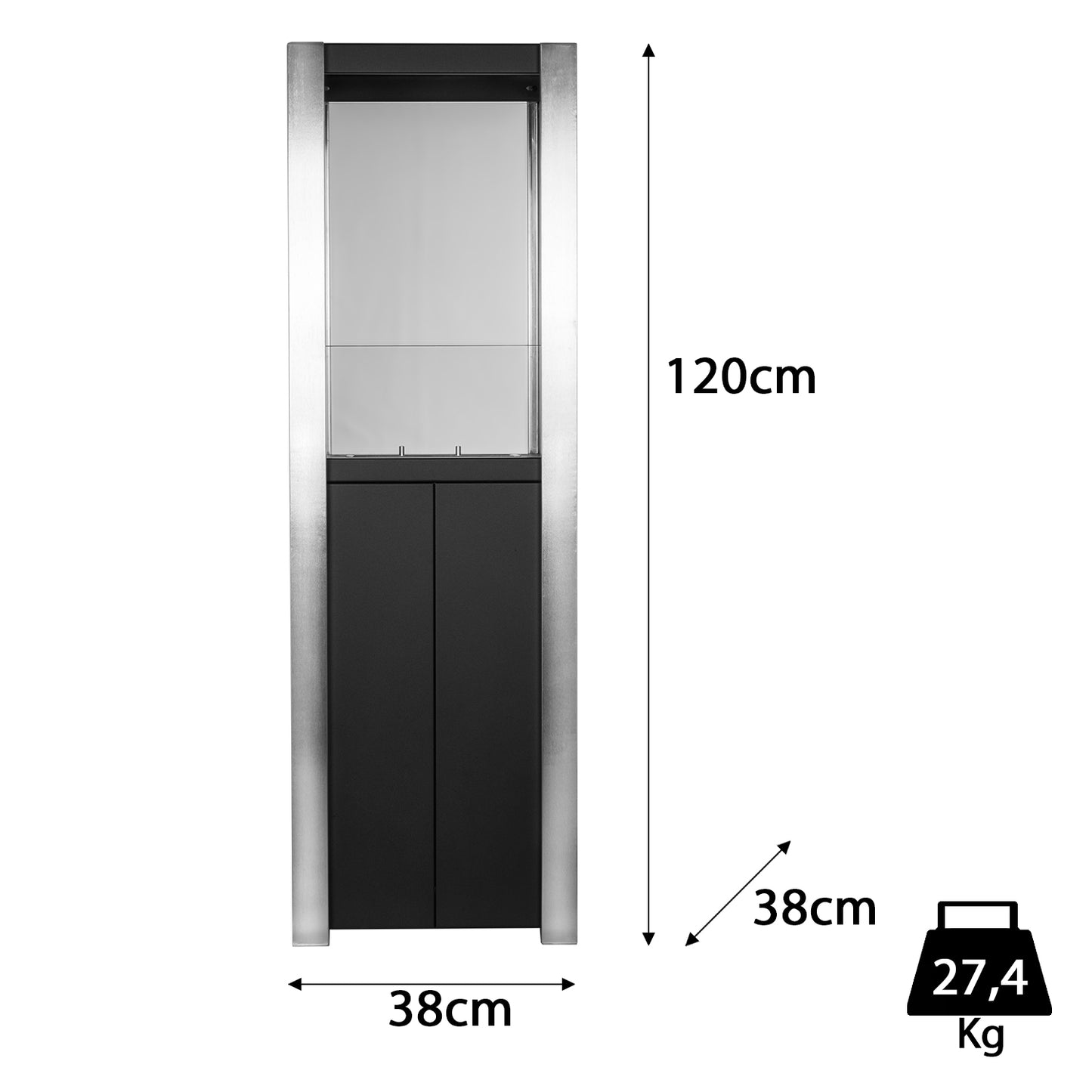 Cubikus Schwarz Ethanol Kamin (38 x 38 x 120 cm 1,2 Liter)