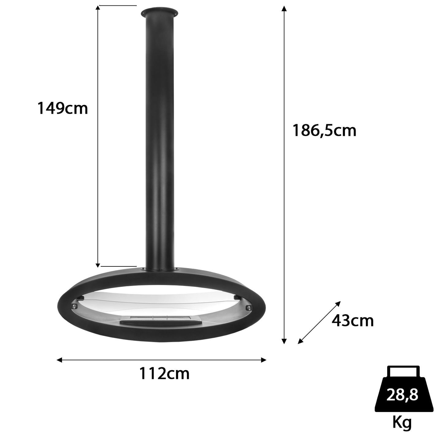 Avanto Schwarz Ethanol Kamin (112 x 43 x 186,5 cm 2,5 Liter)