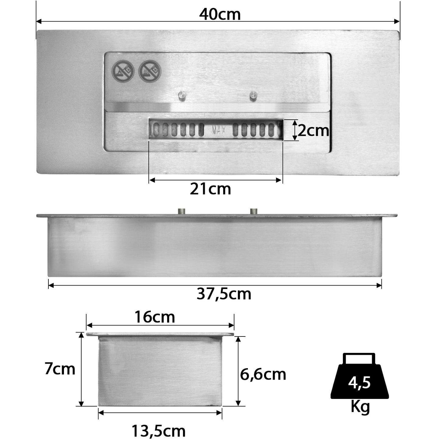 2,5 Liter 40 cm Brenne für Ethanol