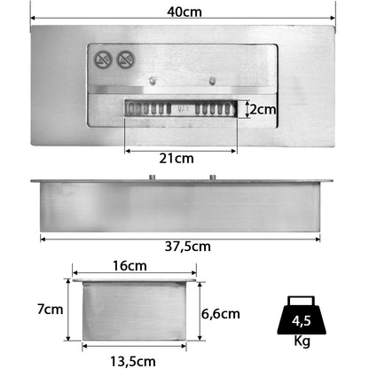 2,5 Liter 40 cm Brenne für Ethanol