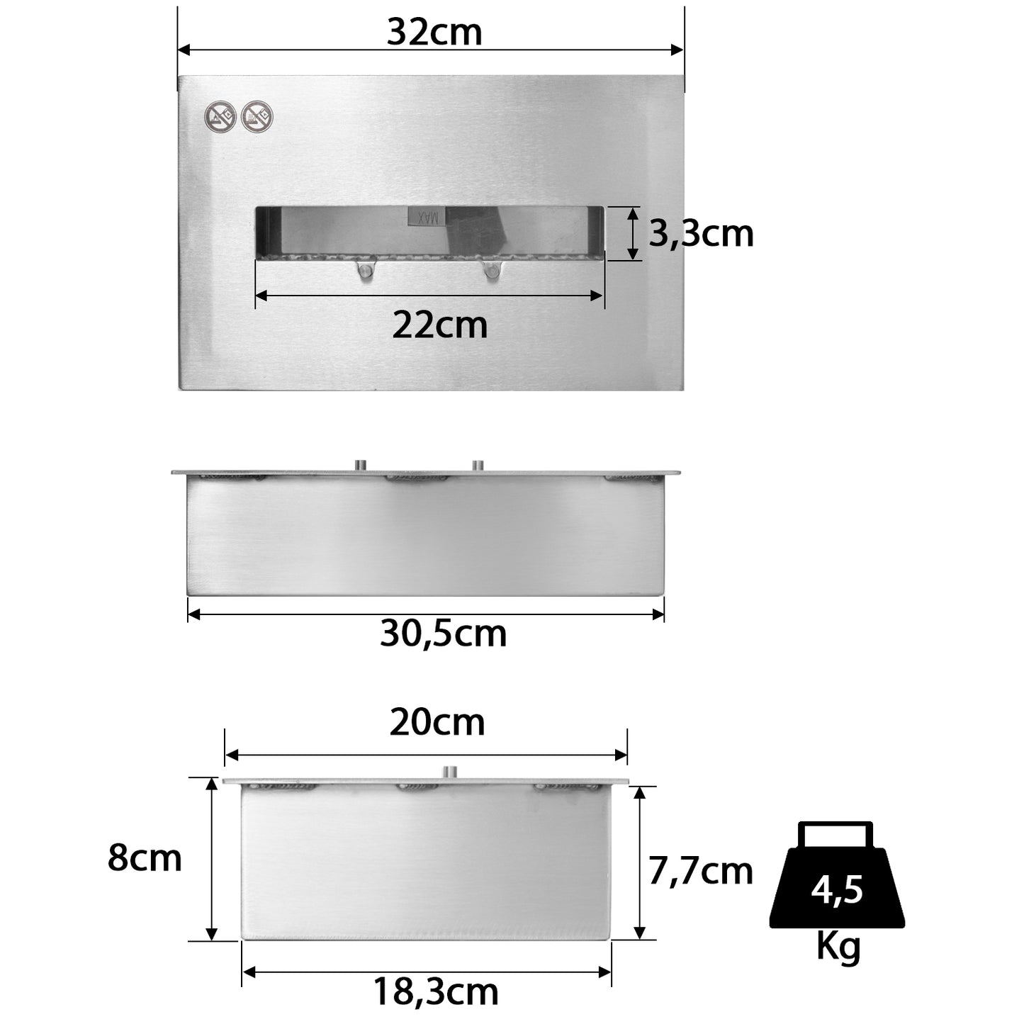 2,5 Liter 32 cm Brenne für Ethanol