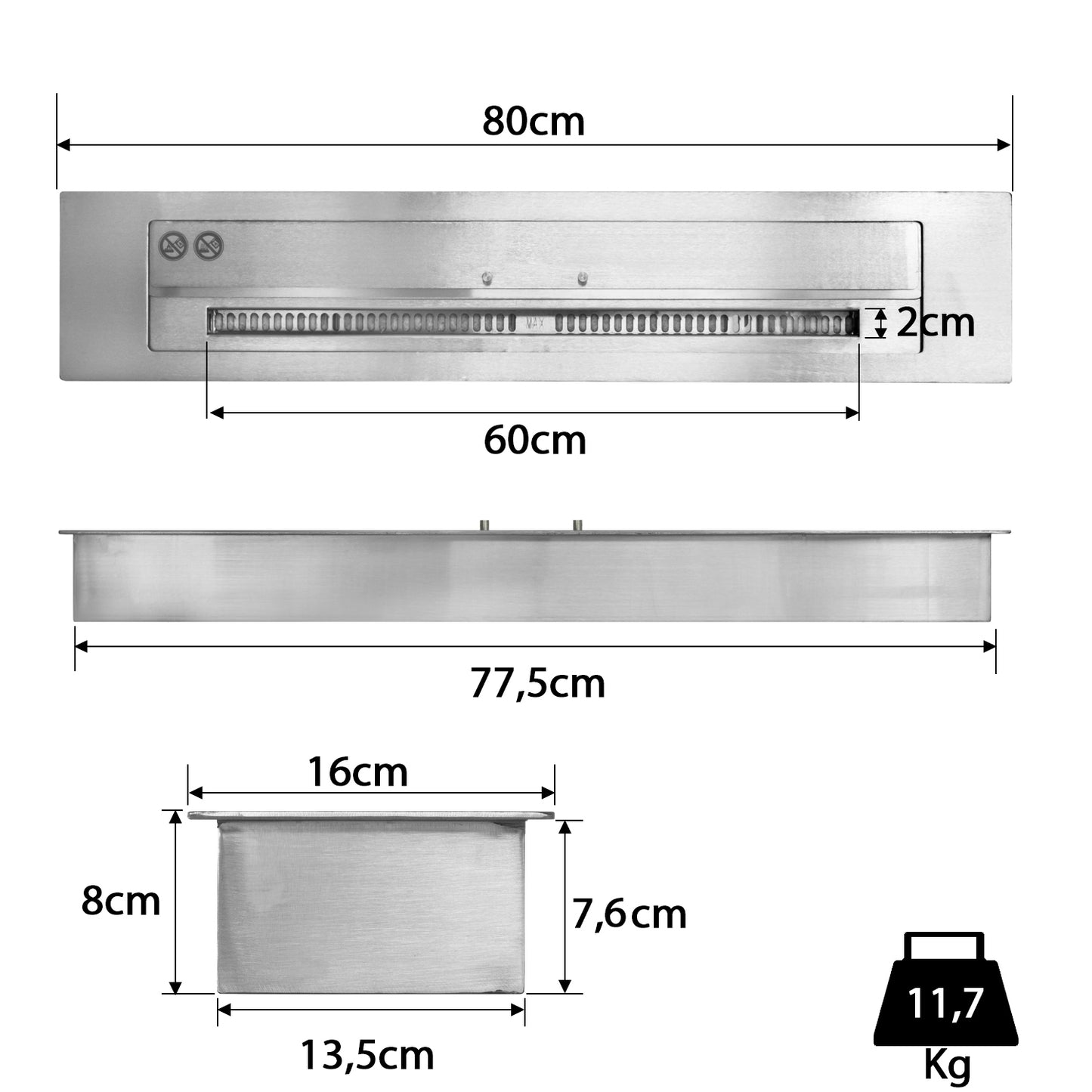 4 Liter 80 cm Brenner für Ethanol