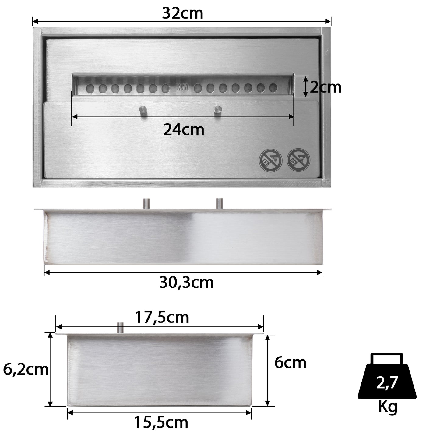 2 Liter 32 cm Brenne für Ethanol