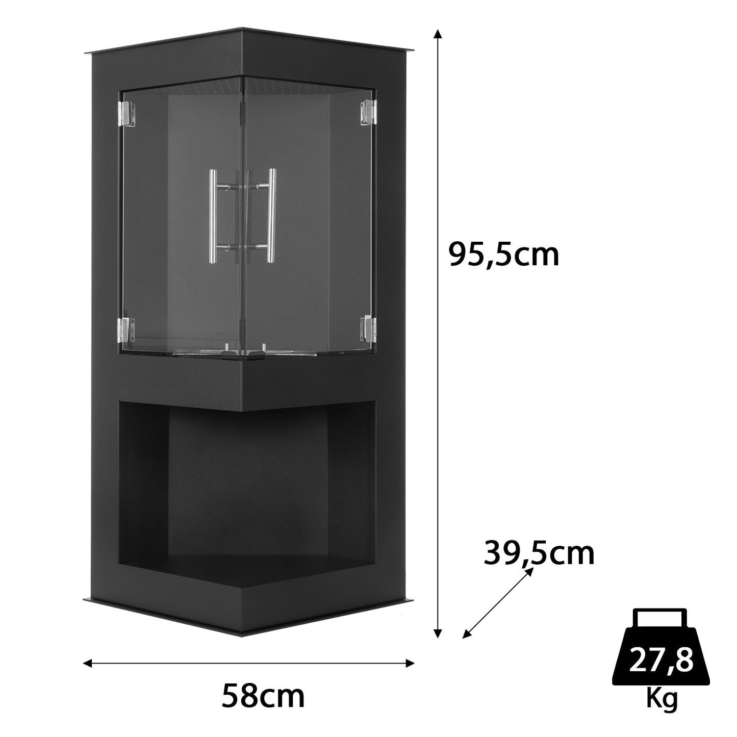 Lugano Schwarz Ethanol Kamin (58 x 39,5 x 95,5 cm 1,0 Liter)